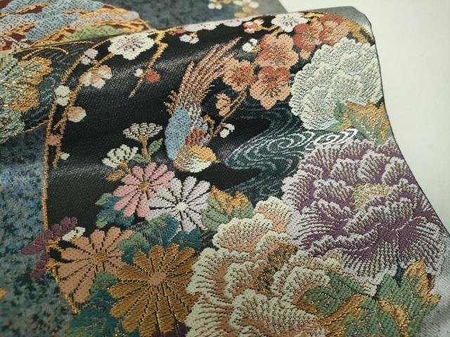 平和屋着物▼六通柄袋帯 唐織 光釉色箔 花鳥丸文 金銀糸 引箔 正絹 逸品 DABG8199ps