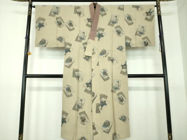 平和屋着物●男性 長襦袢 無双仕立て 破れ色紙人物文 正絹 逸品 未使用 DABG8206ps