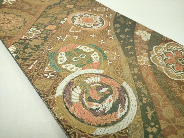 平和屋着物▼佐賀錦 両面 六通柄袋帯 唐織 鳳凰花蝶丸文 金糸 正絹 逸品 DABG8221ps