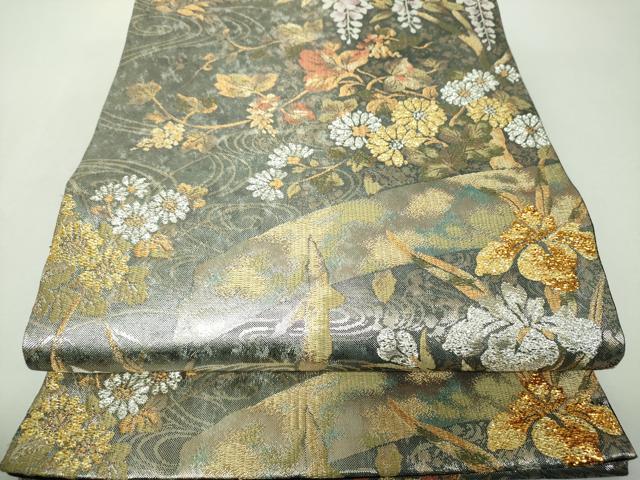 平和屋着物▼六通柄袋帯 琳派八つ橋紋 招寿箔 金銀糸 正絹 逸品 未使用 DABG8223ps