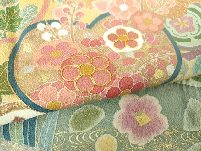 平和屋着物●訪問着 作家物 駒刺繍 絞り 吉祥花文 金彩 正絹 逸品 DABG8235ps
