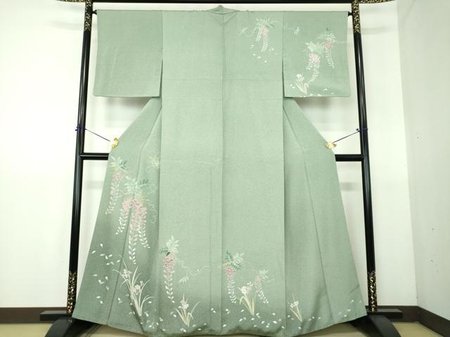 平和屋着物●訪問着 友禅 藤花房 草花文 暈し染め 松坂屋扱い 正絹 逸品 DABG8238ps
