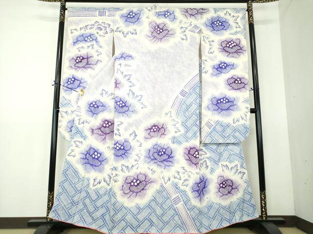 平和屋着物●名門 藤娘きぬたや・総絞り 振袖 総絞り 檜垣牡丹文 正絹 逸品 DABG8239ps