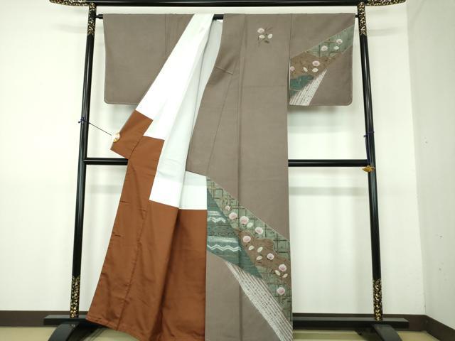 平和屋着物●訪問着 紬地 絞り 草花文 金彩 正絹 逸品 DABG8243ps