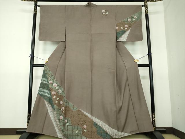 平和屋着物●訪問着 紬地 絞り 草花文 金彩 正絹 逸品 DABG8243ps
