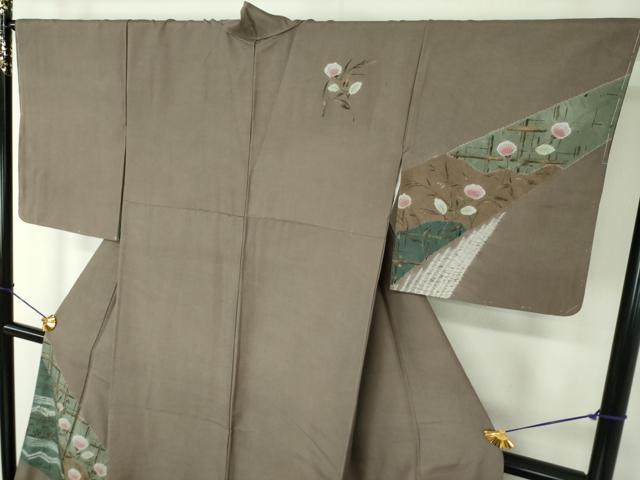平和屋着物●訪問着 紬地 絞り 草花文 金彩 正絹 逸品 DABG8243ps