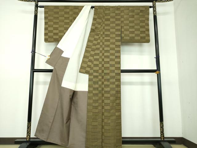 平和屋着物●上質な紬 市松文様 正絹 逸品 DABG8250ps