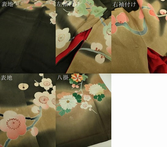 平和屋本店●アンティーク 大正ロマン 振袖 駒刺繍 源氏車吉祥花文 暈し染め 金彩 正絹 逸品 DABG8261ps