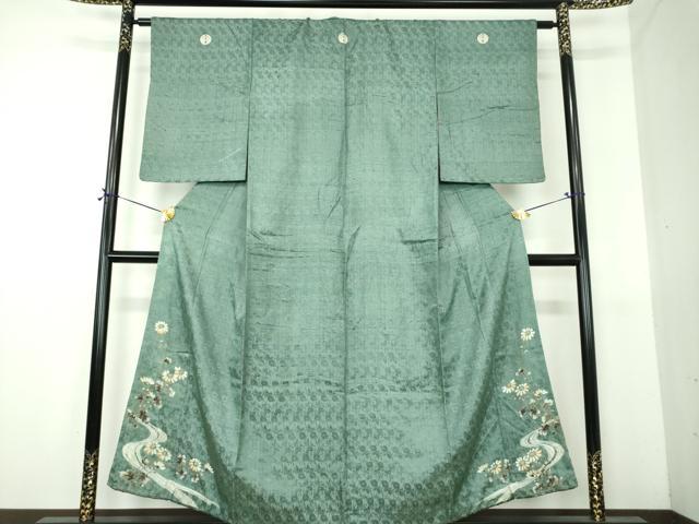 平和屋本店●アンティーク 大正ロマン 中国三大刺繍 相良刺繍 色留袖 流水花文 銀糸 正絹 逸品 DABG8264ps