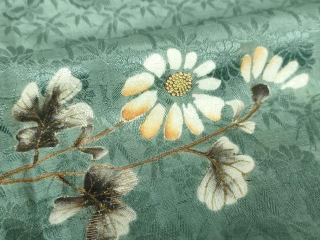 平和屋本店●アンティーク 大正ロマン 中国三大刺繍 相良刺繍 色留袖 流水花文 銀糸 正絹 逸品 DABG8264ps