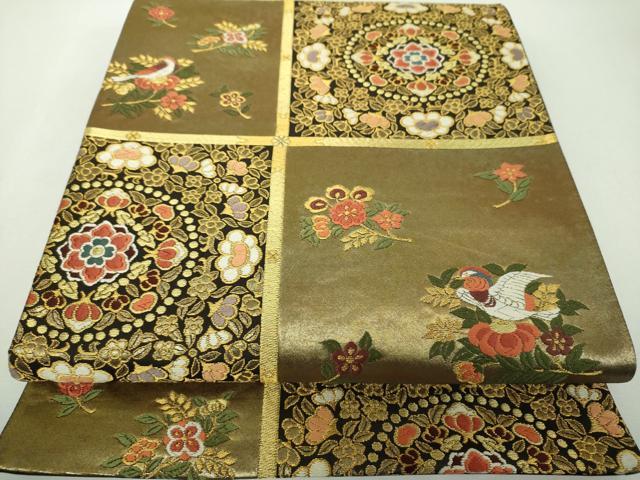 平和屋着物▼西陣の名門 本家加納 六通柄袋帯 唐織 市松正倉院花鳥文 金糸 引箔 正絹 逸品 DABG8291ps