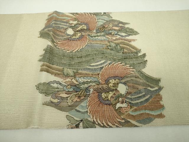 平和屋着物*夏物 明綴れ 太鼓柄袋帯 流水鳳凰更紗花文 金銀糸 正絹 逸品 DABG8385ps