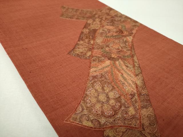 平和屋着物●中国三大刺繍 スワトウ相良刺繍 汕頭相良刺繍 総刺繍 太鼓柄袋帯 紬地 鳳凰花熨斗文 正絹 逸品 未使用 DABG8399ps