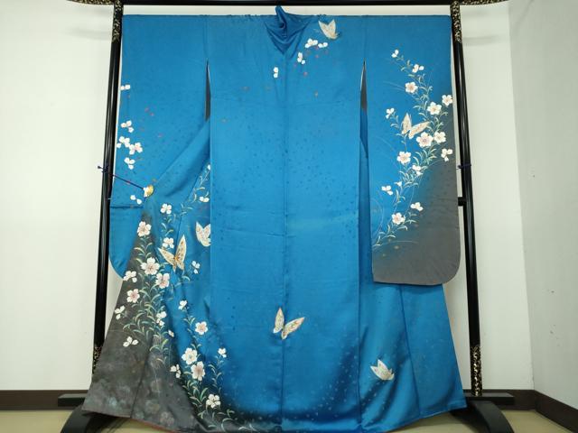 平和屋着物●豪華振袖 駒刺繍 舞蝶花文 暈し染め 金彩 金通し地 正絹 逸品 DABG8406ps