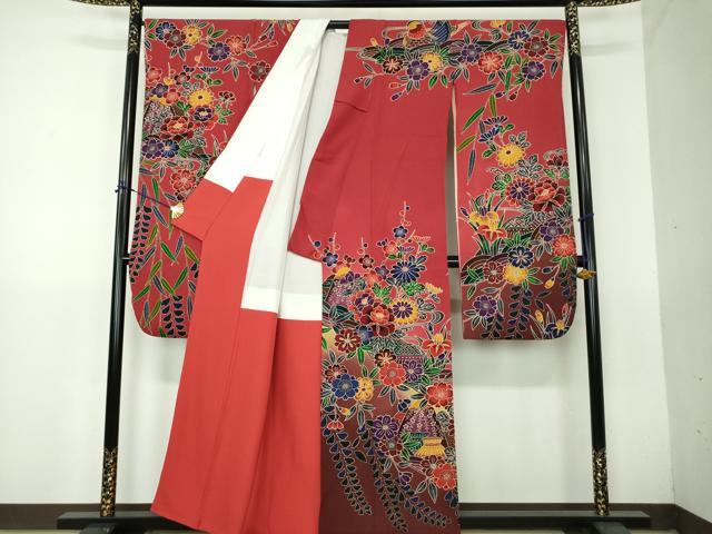 平和屋着物●豪華振袖 紅型 鴛鴦風景花文 暈し染め 正絹 逸品 DABG8407ps