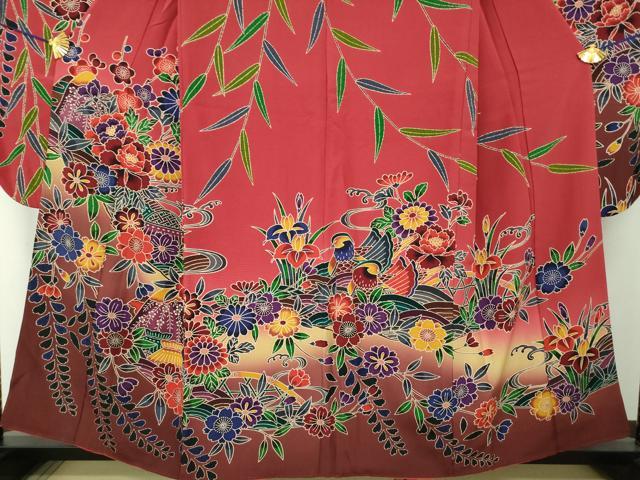 平和屋着物●豪華振袖 紅型 鴛鴦風景花文 暈し染め 正絹 逸品 DABG8407ps