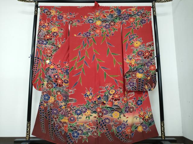 平和屋着物●豪華振袖 紅型 鴛鴦風景花文 暈し染め 正絹 逸品 DABG8407ps