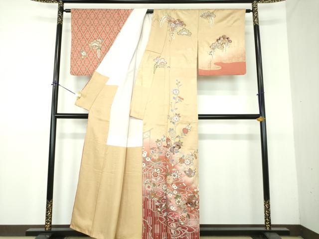 平和屋着物●訪問着 駒刺繍 舞蝶花文 暈し染め 金彩 正絹 逸品 DABG8416ps