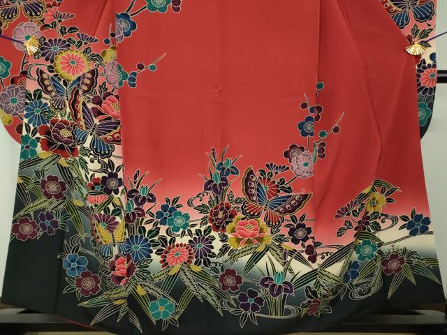 平和屋着物●豪華振袖 紅型 舞蝶花文 暈し染め 正絹 逸品 DABG8420ps