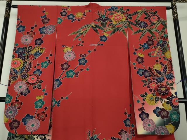平和屋着物●豪華振袖 紅型 舞蝶花文 暈し染め 正絹 逸品 DABG8420ps
