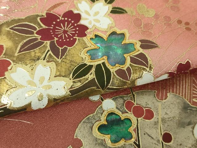 平和屋着物●訪問着 螺鈿 雪輪舞蝶花文 暈し染め 金銀彩 正絹 逸品 DABG8421ps