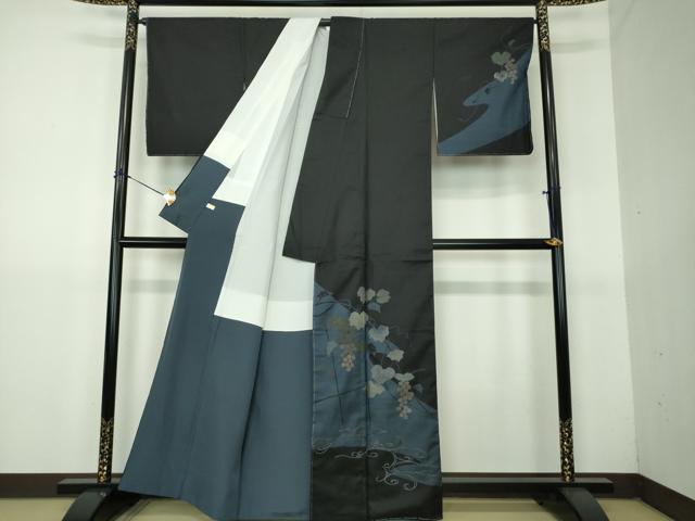 平和屋着物●本場大島紬 訪問着 作家物 刺繍 雅一扇 葡萄蔦の葉文 ほていや扱い 正絹 逸品 未使用 DABG8431ps