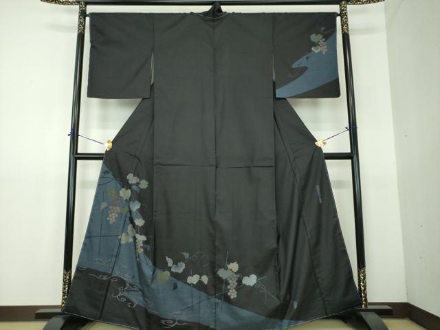 平和屋着物●本場大島紬 訪問着 作家物 刺繍 雅一扇 葡萄蔦の葉文 ほていや扱い 正絹 逸品 未使用 DABG8431ps
