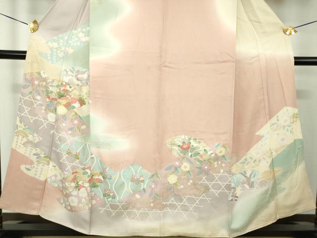 平和屋着物●訪問着 駒刺繍 地紙吉祥花文 暈し染め 金彩 正絹 逸品 DABG8433ps