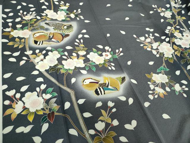 平和屋着物●訪問着 駒刺繍 舞桜 鴛鴦文 暈し染め 金彩 正絹 逸品 DABG8446ps