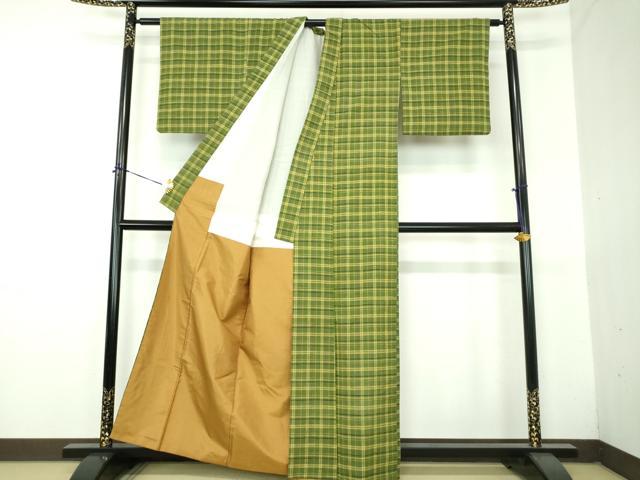 平和屋着物●上質な紬 格子 正絹 逸品 DABG8447ps
