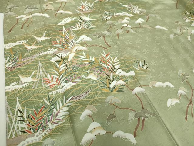 平和屋着物●訪問着 駒刺繍 飛鶴浜松舟文 暈し染め 金彩 正絹 逸品 DABG8450ps