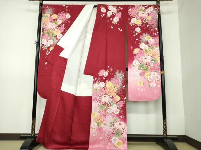 平和屋着物●豪華振袖 刺繍 乱菊 舞桜 暈し染め 金彩 銀通し地 正絹 逸品 DABG8452ps