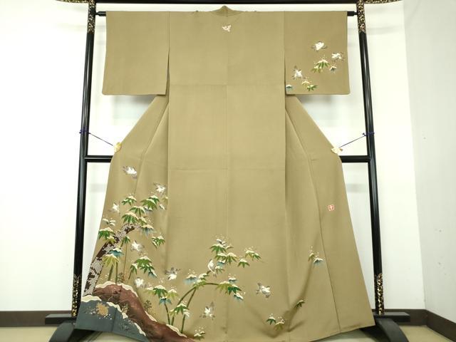 平和屋着物●ファッションデザイナー 花井幸子 訪問着 駒刺繍 雪持ち笹 雀 暈し染め 金彩 正絹 逸品 DABG8463ps