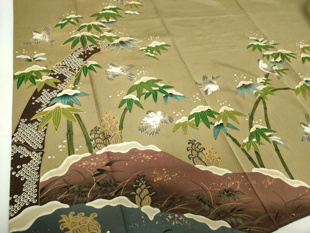 平和屋着物●ファッションデザイナー 花井幸子 訪問着 駒刺繍 雪持ち笹 雀 暈し染め 金彩 正絹 逸品 DABG8463ps