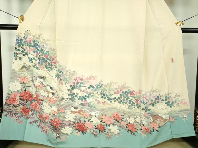 平和屋着物●訪問着 友禅 作家物 立波花鳥文 暈し染め 正絹 逸品 DABG8464ps