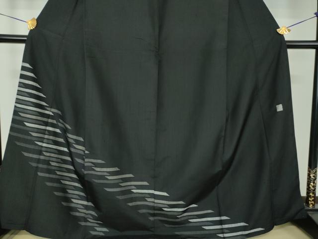 平和屋着物●訪問着 紬地 横段文 黒地 正絹 逸品 DABG8468ps