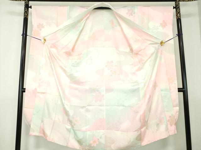 平和屋着物●振袖用長襦袢 無双仕立て 舞花地紋 暈し染め 正絹 逸品 未使用 DABG8482ps