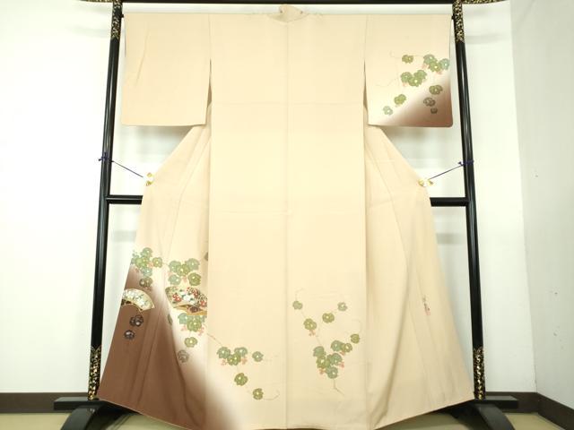 平和屋着物●訪問着 作家物 手描き 葡萄蔦の葉文 地紙重ね花文 暈し染め 金銀彩 正絹 逸品 DABG8489ps