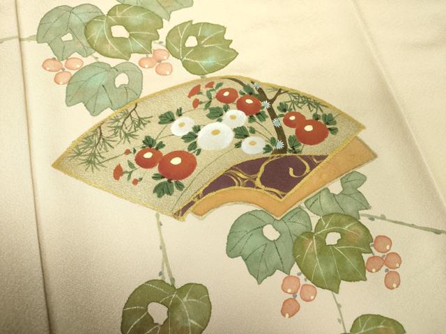平和屋着物●訪問着 作家物 手描き 葡萄蔦の葉文 地紙重ね花文 暈し染め 金銀彩 正絹 逸品 DABG8489ps
