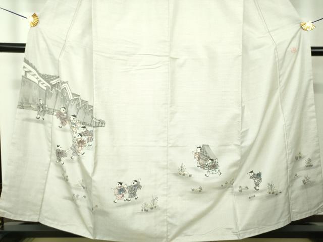 平和屋着物●本場縞大島紬 訪問着 作家物 手描き 童子遊び 正絹 逸品 DABG8493ps
