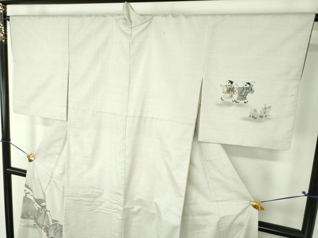 平和屋着物●本場縞大島紬 訪問着 作家物 手描き 童子遊び 正絹 逸品 DABG8493ps