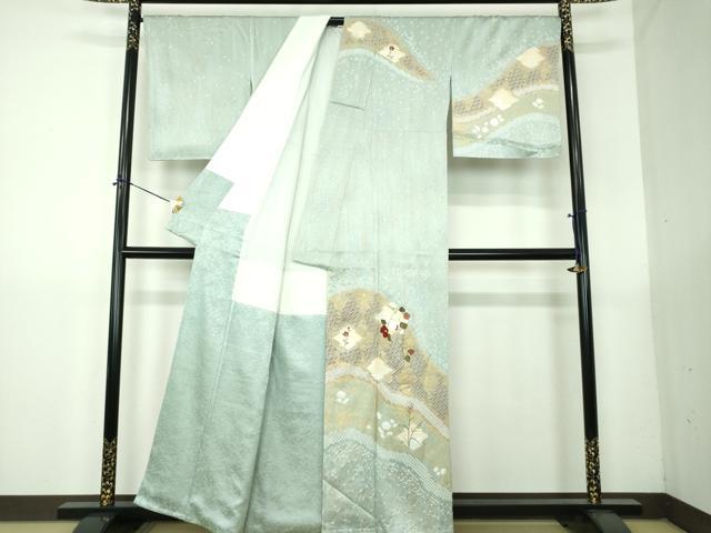 平和屋着物●訪問着 刺繍 絞り 松皮菱花文 金彩 正絹 逸品 DABG8496ps