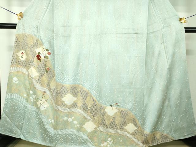 平和屋着物●訪問着 刺繍 絞り 松皮菱花文 金彩 正絹 逸品 DABG8496ps