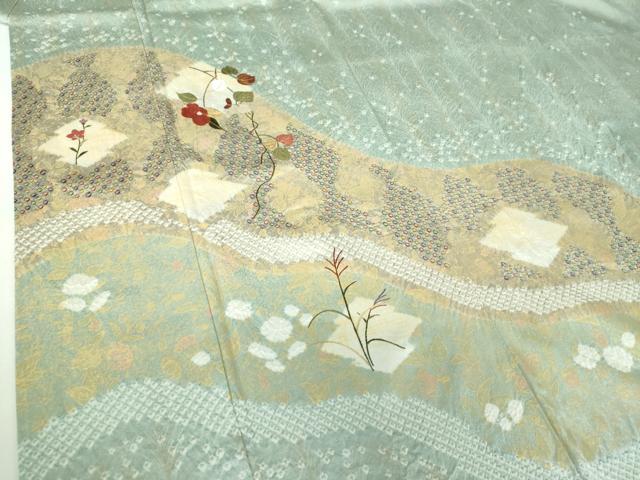 平和屋着物●訪問着 刺繍 絞り 松皮菱花文 金彩 正絹 逸品 DABG8496ps