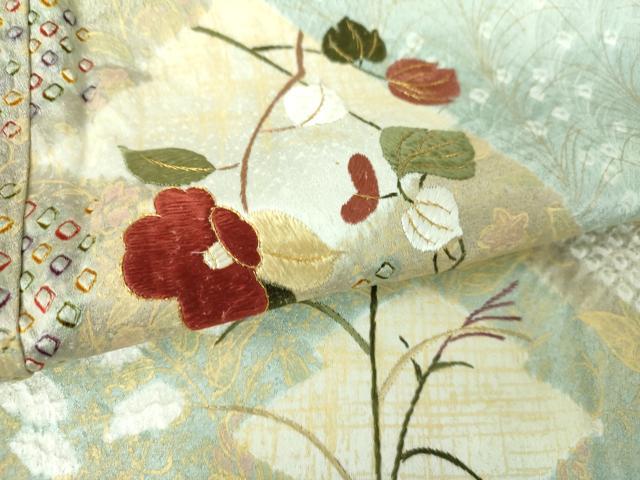 平和屋着物●訪問着 刺繍 絞り 松皮菱花文 金彩 正絹 逸品 DABG8496ps