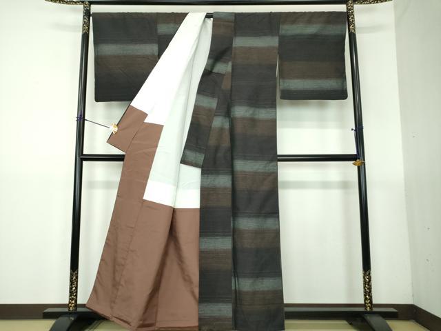 平和屋着物●上質な紬 横段文 正絹 逸品 DABG8510ps