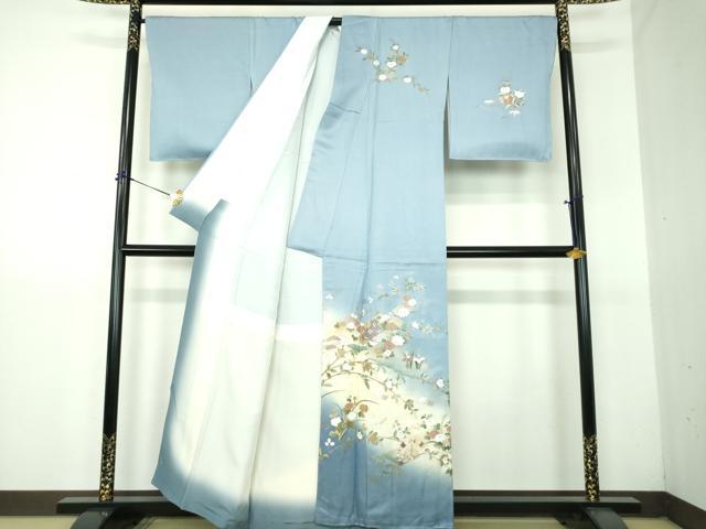平和屋着物●訪問着 駒刺繍 扇面花文 暈し染め 金銀彩 正絹 逸品 未使用 DABG8521ps
