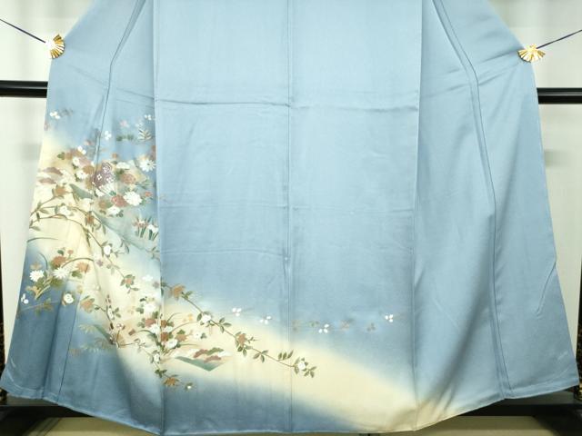 平和屋着物●訪問着 駒刺繍 扇面花文 暈し染め 金銀彩 正絹 逸品 未使用 DABG8521ps