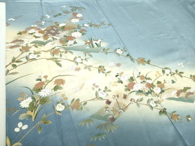 平和屋着物●訪問着 駒刺繍 扇面花文 暈し染め 金銀彩 正絹 逸品 未使用 DABG8521ps