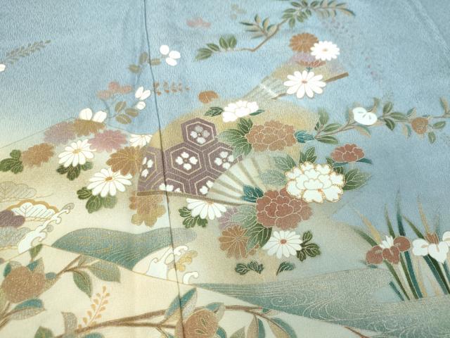 平和屋着物●訪問着 駒刺繍 扇面花文 暈し染め 金銀彩 正絹 逸品 未使用 DABG8521ps